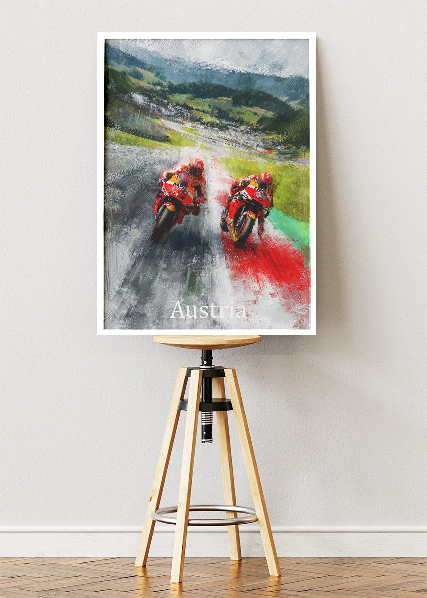 Austria MotoGP Rain Racing Alpine Circuit Wall Art Poster & Canvas