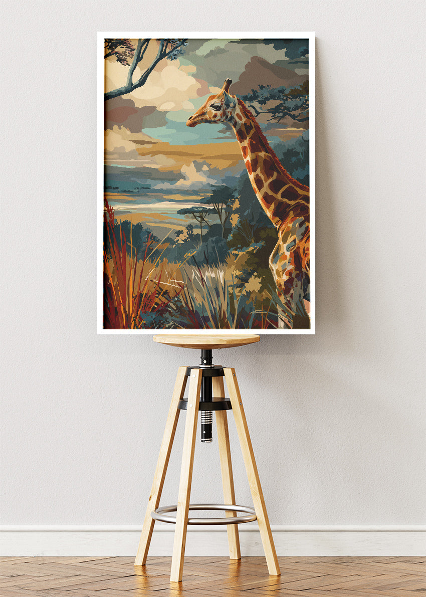 Giraffe Safari Canvas Print & Poster – Modern Wildlife Landscape Wall Art
