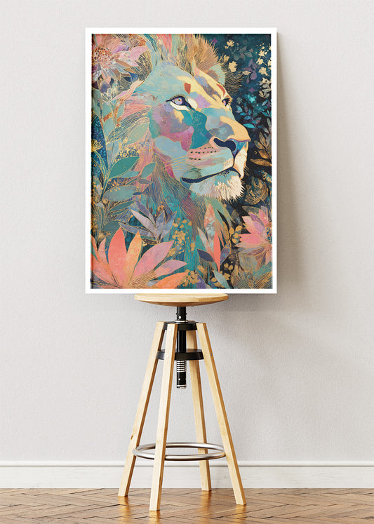 Floral Lion Canvas Print & Poster – Colorful Wildlife Wall Art