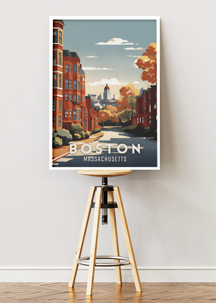 Boston Massachusetts Poster & Canvas Print – Autumn Cityscape Illustration