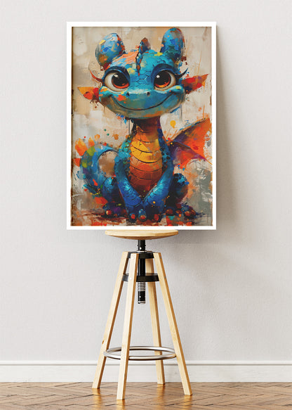 Cute Baby Dragon Poster & Canvas Print – Colorful Fantasy Art