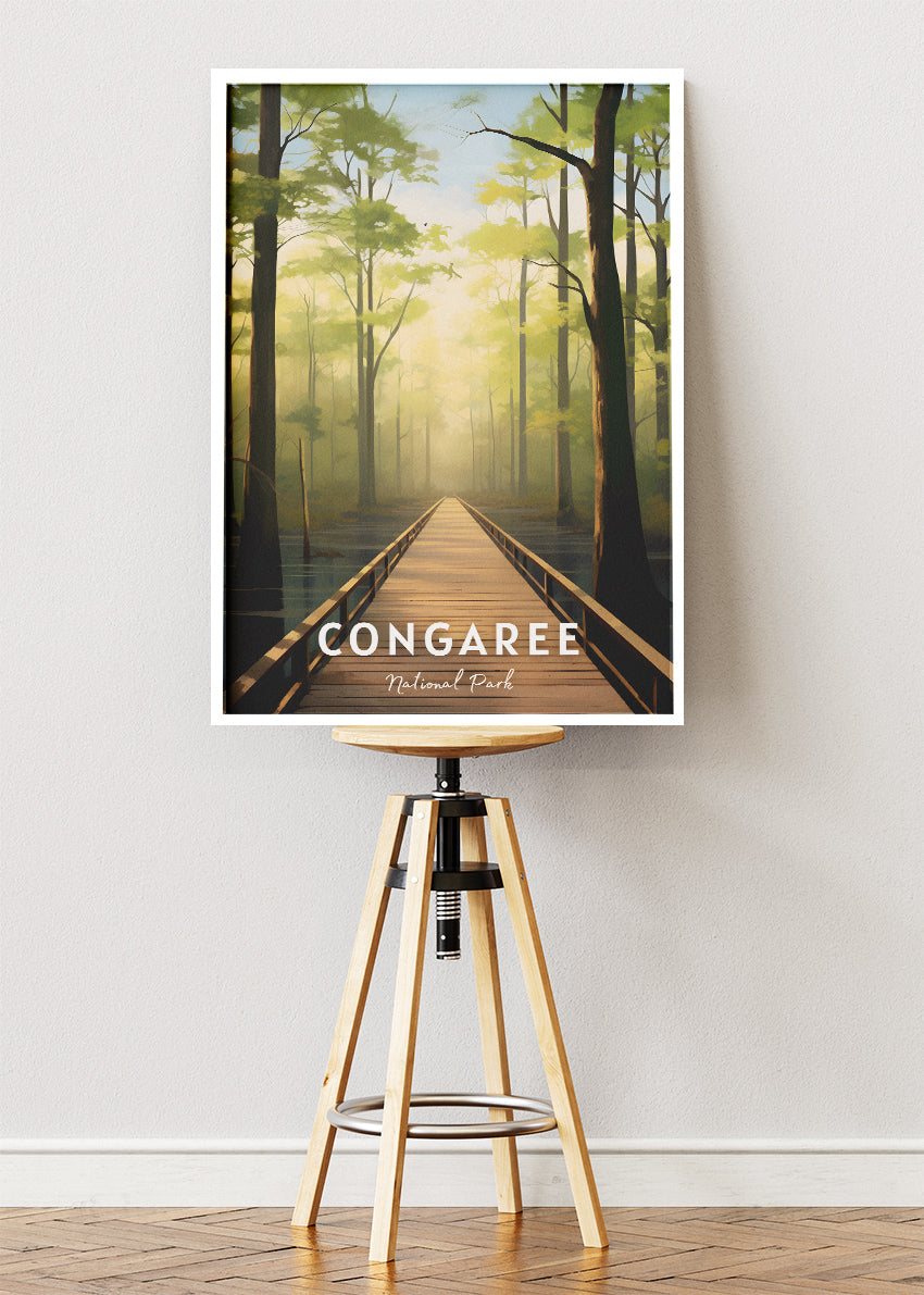Congaree National Park Poster & Canvas Print – Illustrated Forest Boardwalk Landscape Wall Art