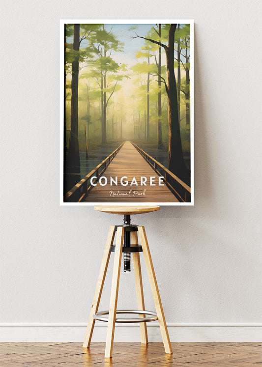 Congaree National Park Poster & Canvas Print – Illustrated Forest Boardwalk Landscape Wall Art