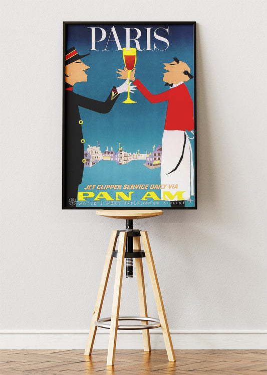 Paris France Poster & Canvas Print – Vintage Pan Am Airline Retro Art
