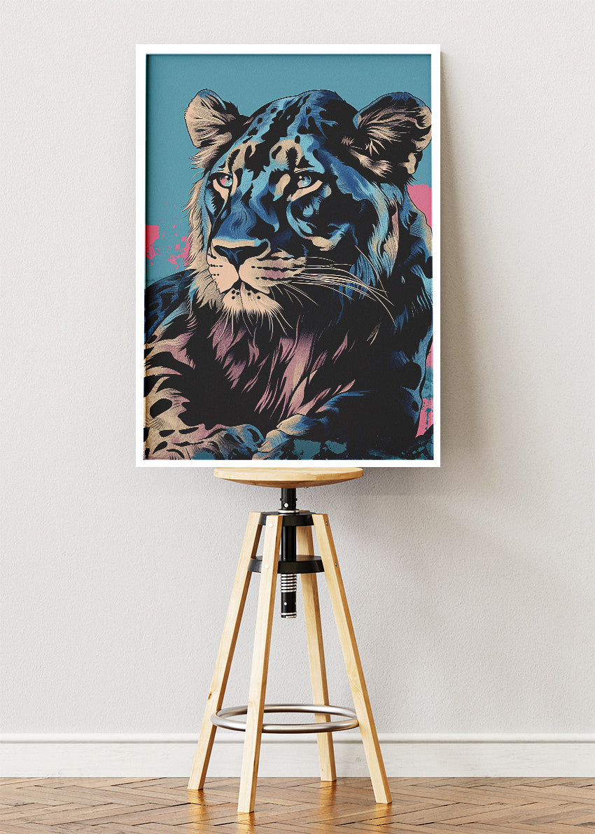 Blue Lion Canvas Print & Poster – Modern Wildlife Wall Art