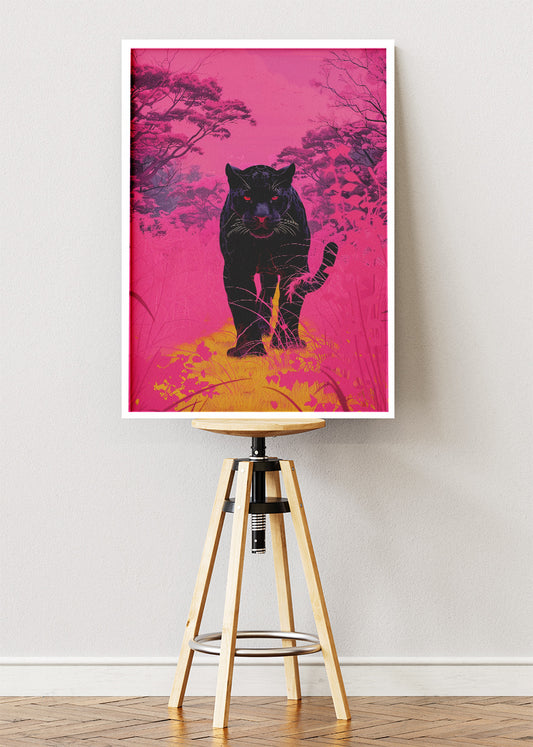 Neon Panther Canvas Print & Poster – Pink Modern Wildlife Wall Art