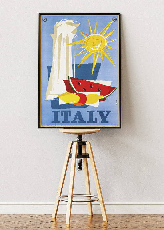 Italy Poster & Canvas Print – Vintage Abstract Travel Art (Fruit & Sun Design)