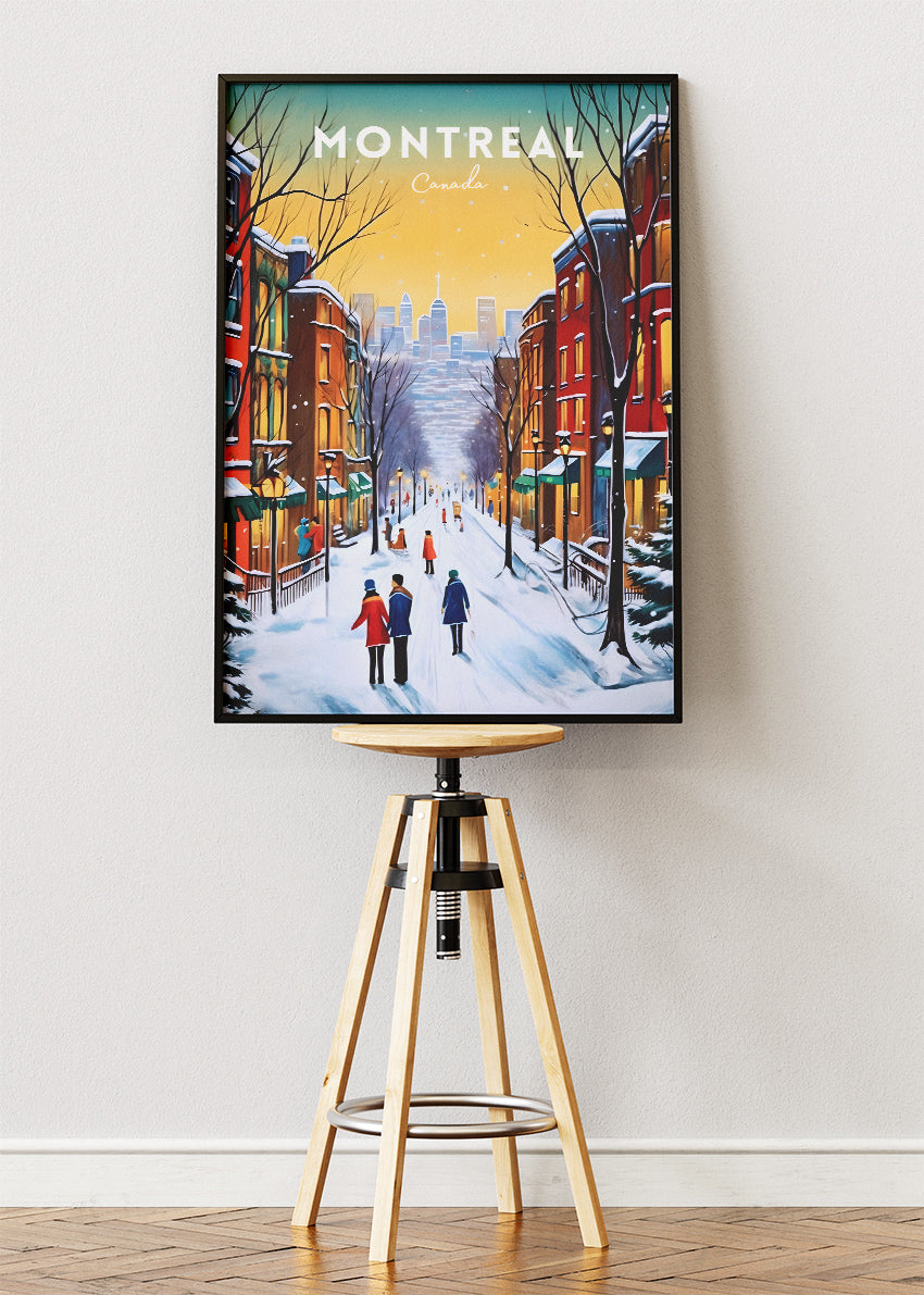 Montreal Canada Winter Street Scene Poster & Canvas Print – City Wall Art
