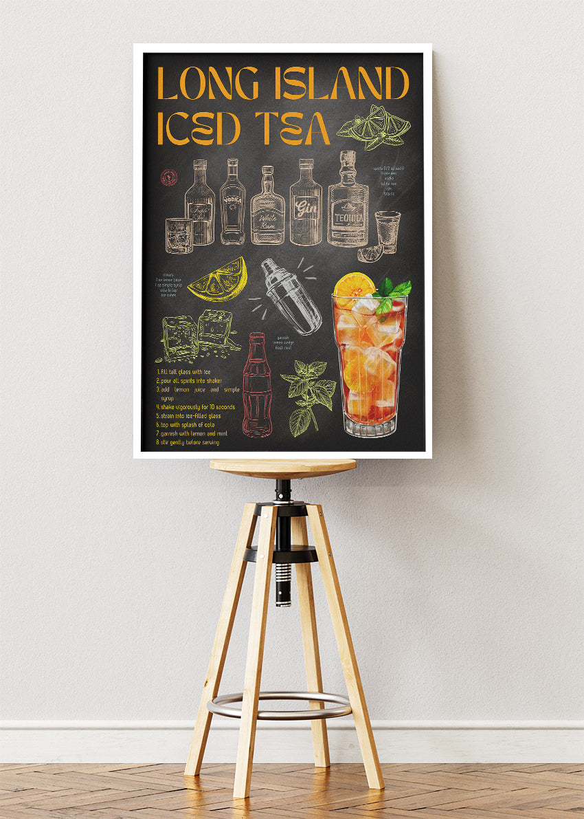 Long Island Iced Tea Vintage Cocktail Poster & Canvas Print | Bar Recipe Wall Art