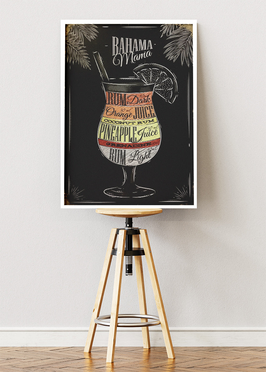 Bahama Mama Cocktail Poster & Canvas Print | Vintage Tropical Bar Wall Art