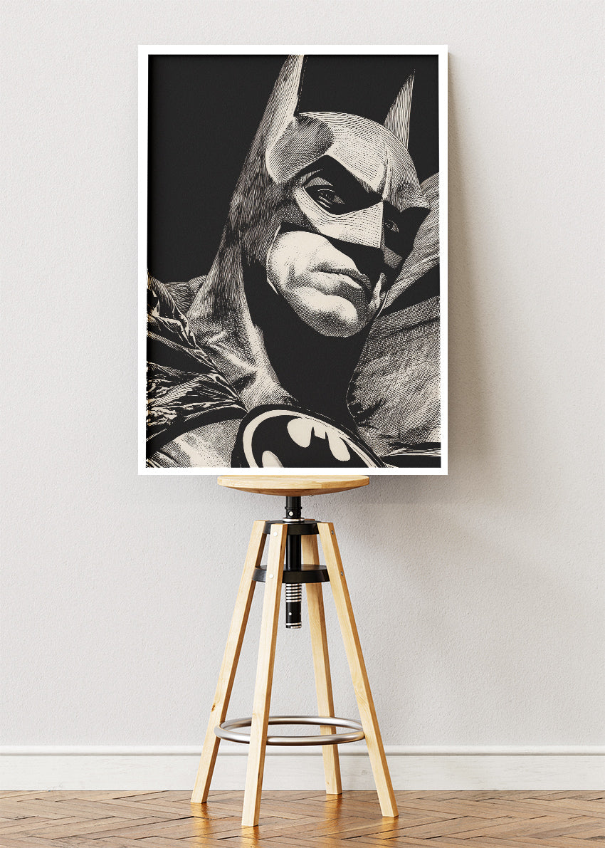 Batman Dark Knight Portrait – Monochrome Superhero Canvas & Poster Print – AI PRINT LAB