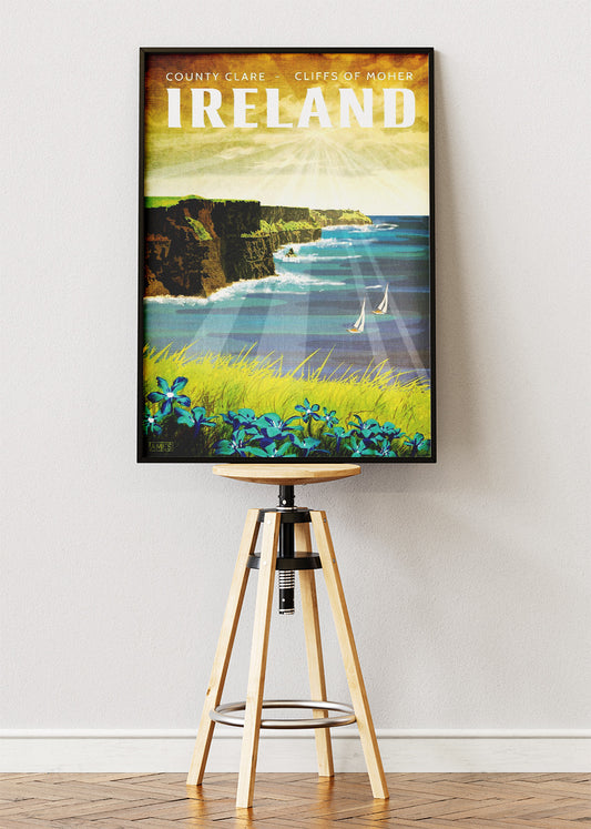Ireland Cliffs of Moher Poster & Canvas Print – Vintage County Clare Coastal Art