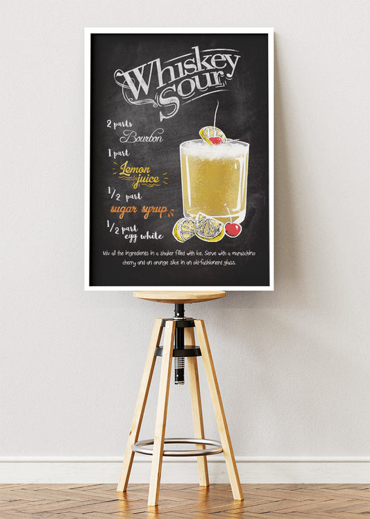 Whiskey Sour Chalkboard Cocktail Poster & Canvas Print – Vintage Bar Recipe Wall Art – AI PRINT LAB