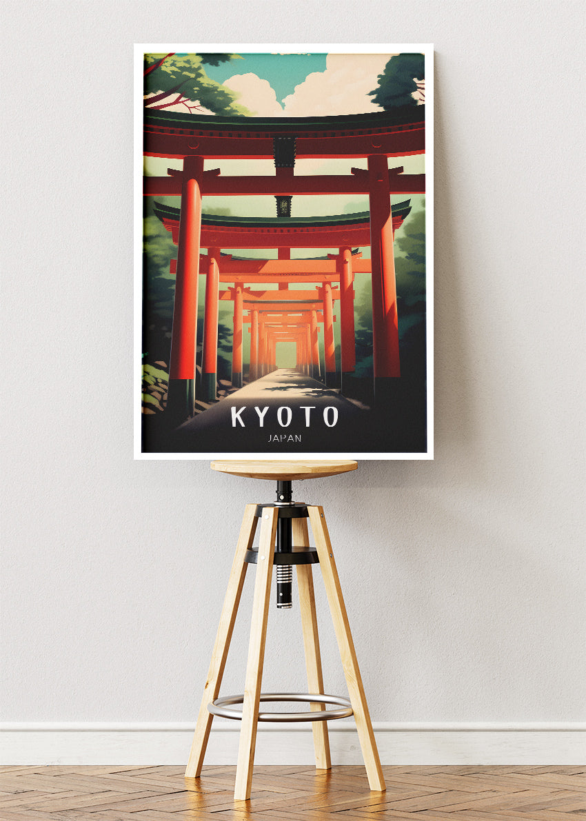 Kyoto Japan Poster & Canvas Print – Illustrated Torii Gate Path Art