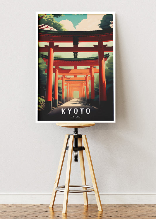 Kyoto Japan Poster & Canvas Print – Illustrated Torii Gate Path Art