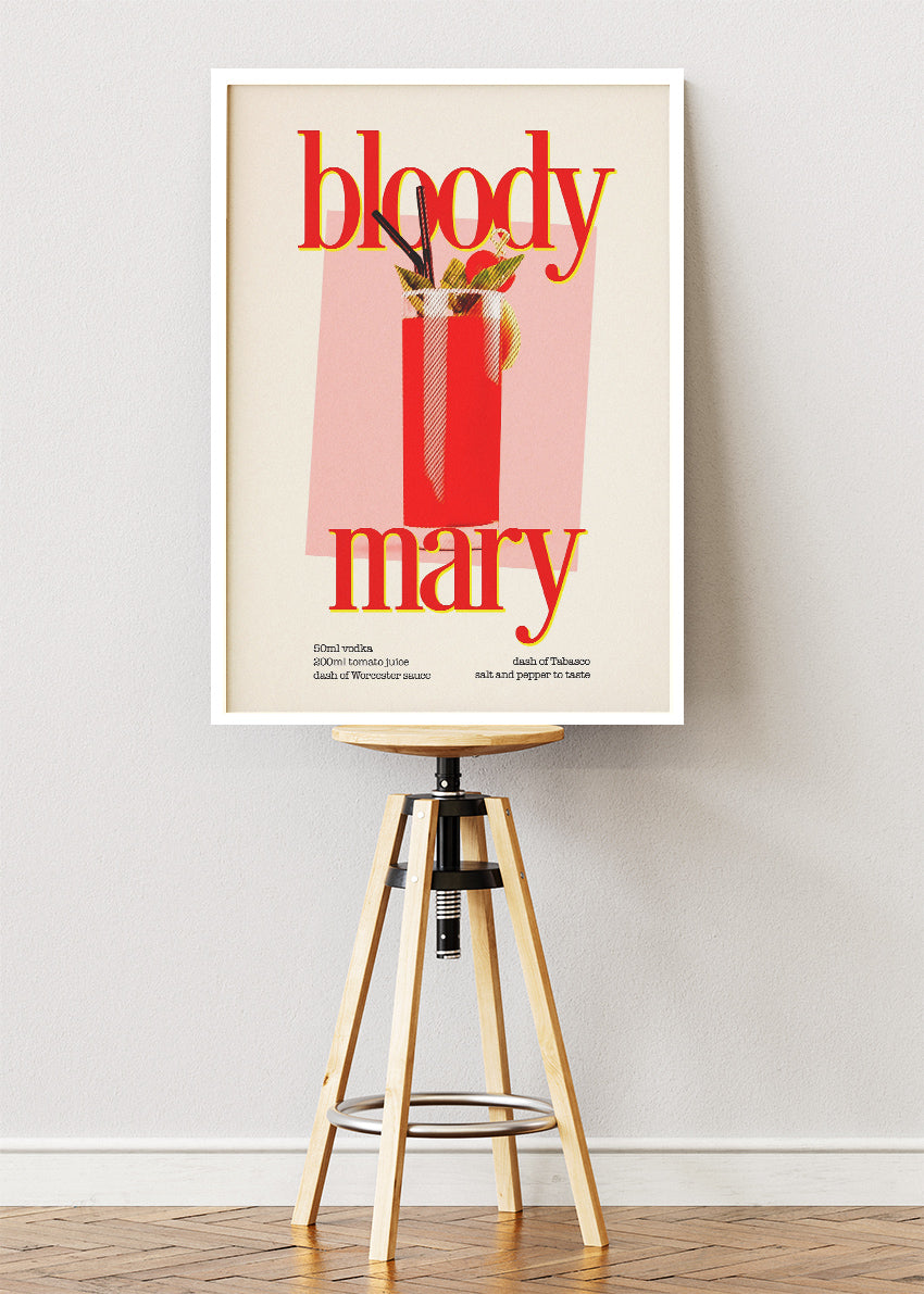 Bloody Mary Modern Cocktail Poster & Canvas Print | Minimalist Bar Wall Art