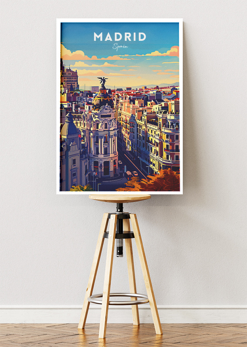 Madrid Spain Poster & Canvas Print – Illustrated City Skyline Art