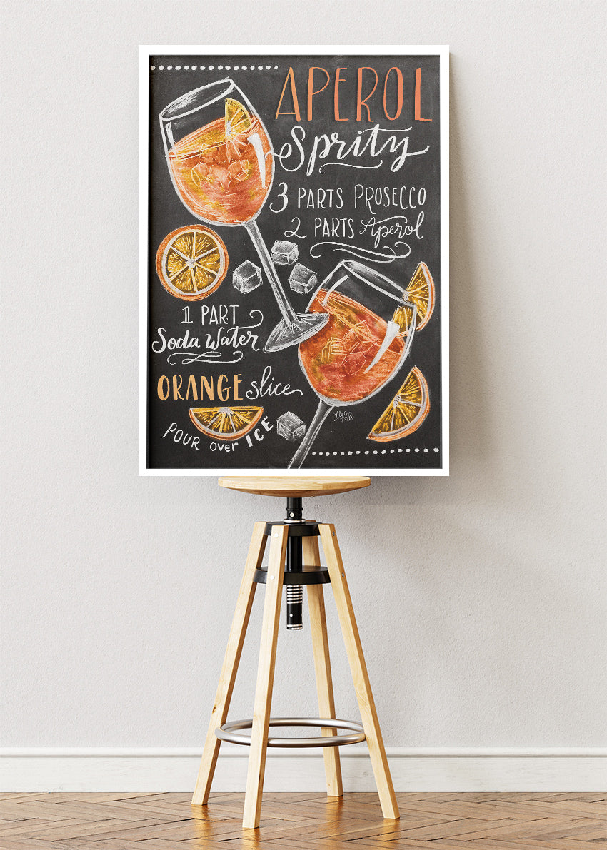 Aperol Spritz Chalkboard Recipe Poster & Canvas Print | Vintage Cocktail Wall Art