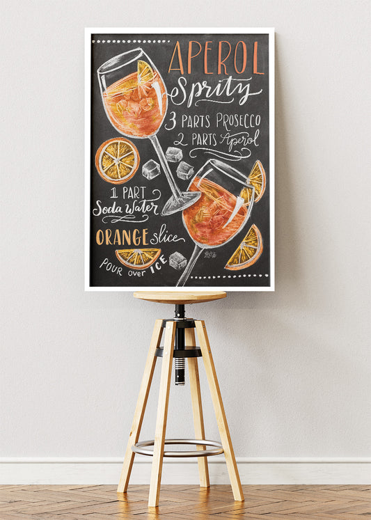 Aperol Spritz Chalkboard Recipe Poster & Canvas Print | Vintage Cocktail Wall Art