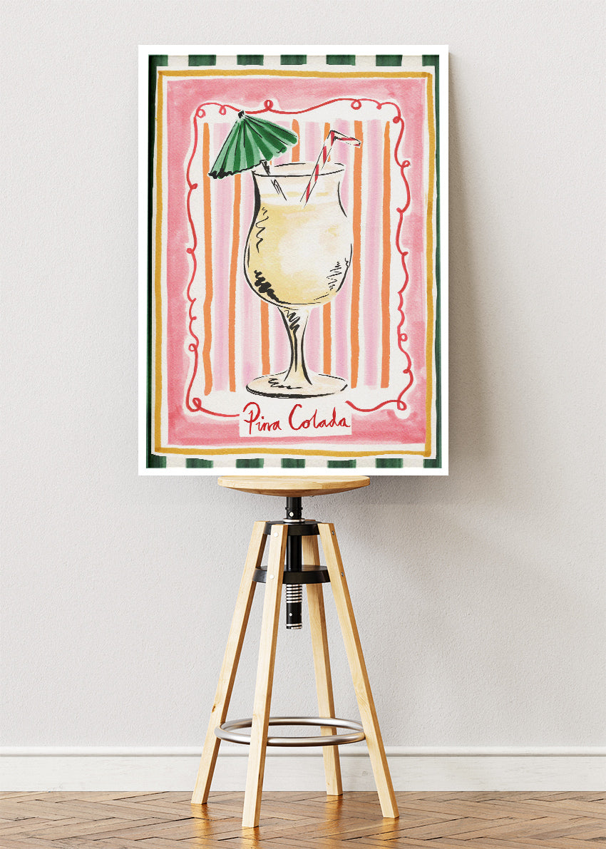 Piña Colada Cocktail Poster & Canvas Print | Vintage Tropical Bar Wall Art