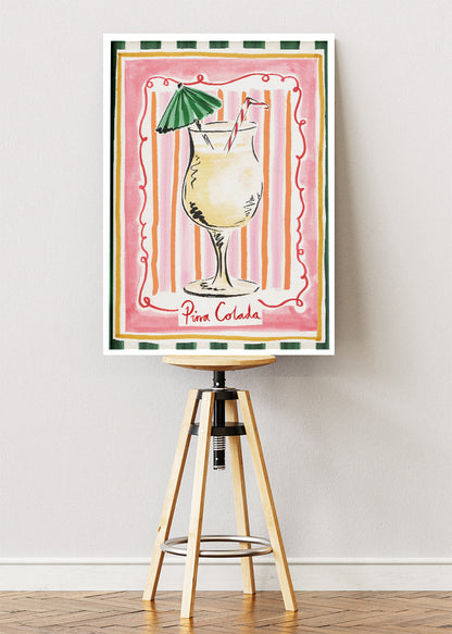 Piña Colada Cocktail Poster & Canvas Print | Vintage Tropical Bar Wall Art