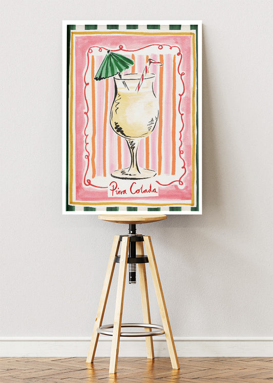 Piña Colada Cocktail Poster & Canvas Print | Vintage Tropical Bar Wall Art