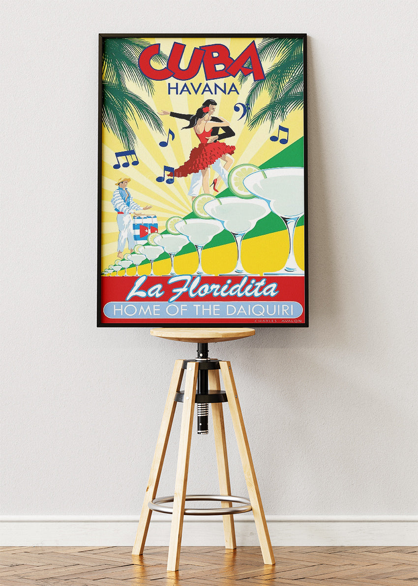 Cuba Havana La Floridita Vintage Poster & Canvas Print – Retro Daiquiri Bar Dance Illustration