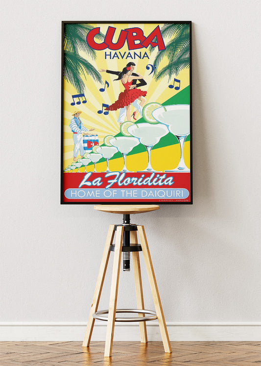 Cuba Havana La Floridita Vintage Poster & Canvas Print – Retro Daiquiri Bar Dance Illustration