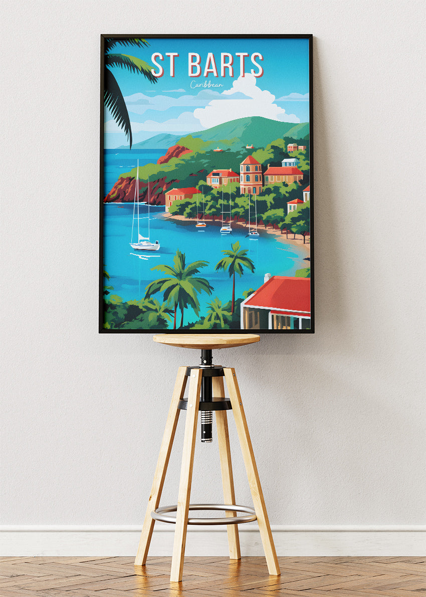 St Barts Caribbean Travel Poster & Canvas Print – Tropical Island Beach Wall Art