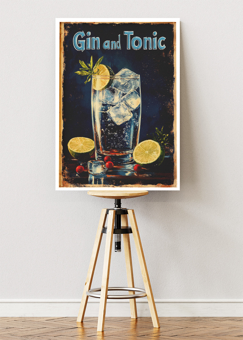 Gin and Tonic Vintage Cocktail Poster & Canvas Print | Classic Bar Wall Art