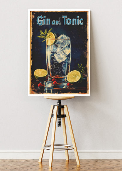 Gin and Tonic Vintage Cocktail Poster & Canvas Print | Classic Bar Wall Art
