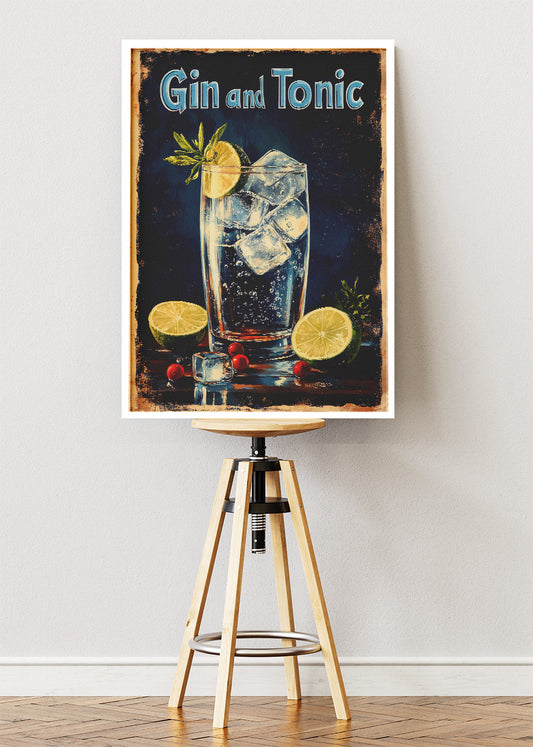 Gin and Tonic Vintage Cocktail Poster & Canvas Print | Classic Bar Wall Art