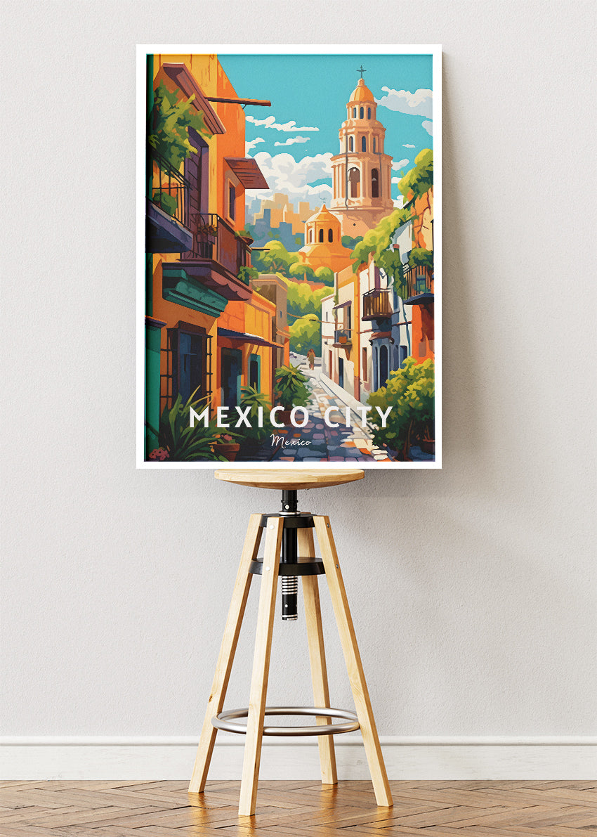 Mexico City Poster & Canvas Print – Illustrated Historic Colonial Street Art