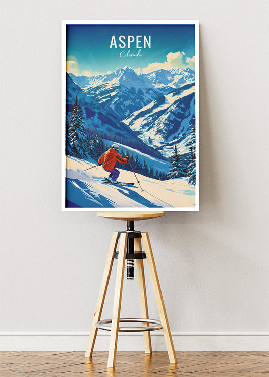 Aspen Colorado Ski Poster & Canvas Print – Vintage Mountain Wall Art