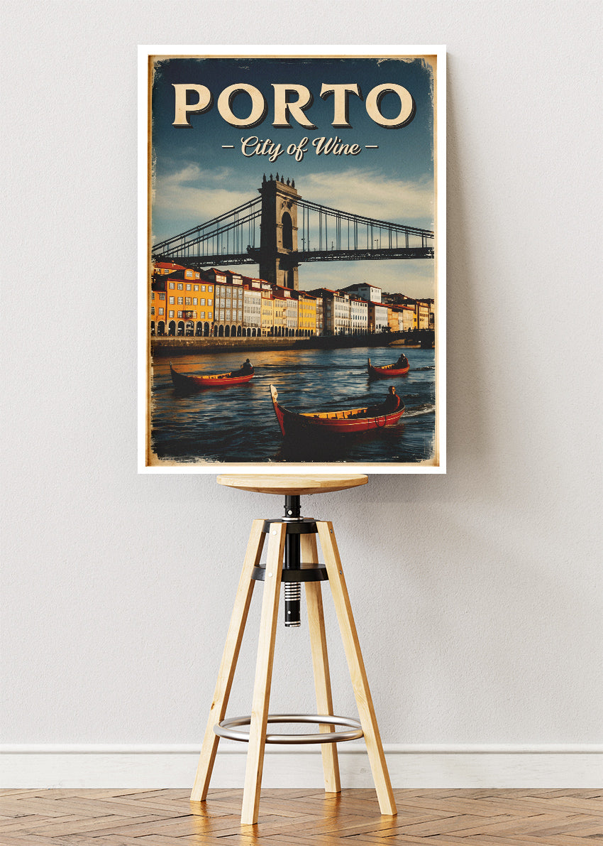 Porto City of Wine Poster & Canvas Print – Vintage Illustrated Portugal Travel Art