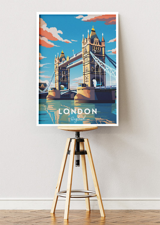 London England Poster & Canvas Print – Vintage Tower Bridge Travel Art