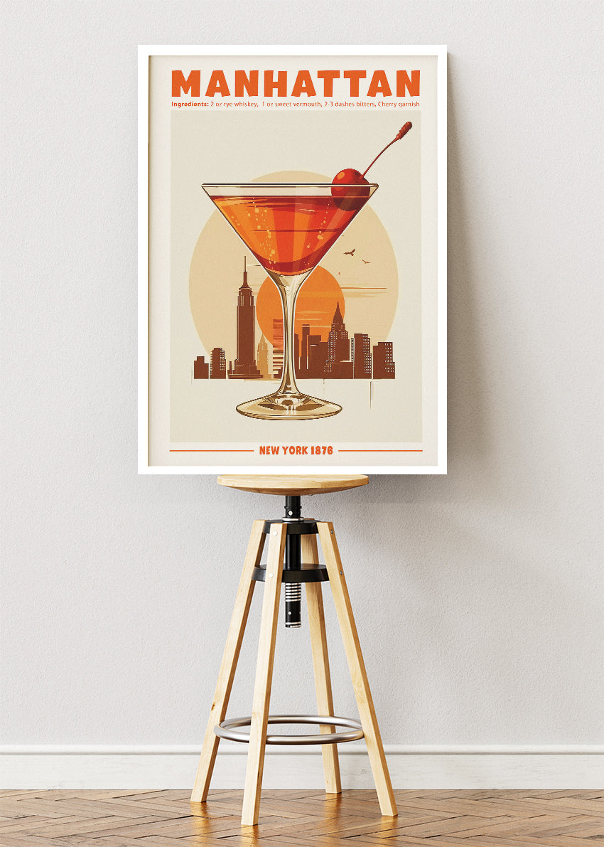 Manhattan Classic Cocktail Poster & Canvas Print | Vintage New York Bar Wall Art