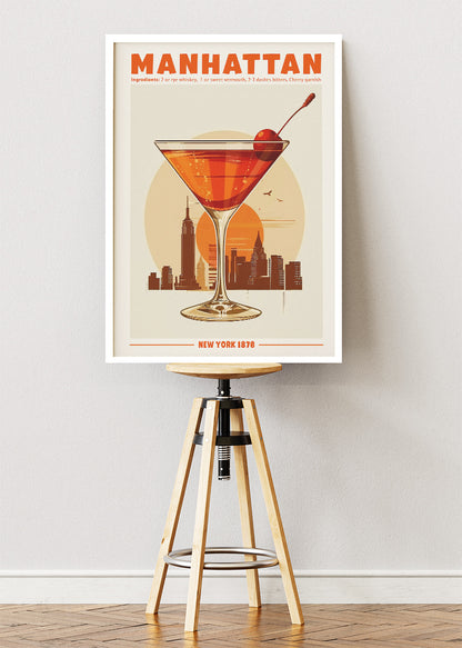 Manhattan Classic Cocktail Poster & Canvas Print | Vintage New York Bar Wall Art