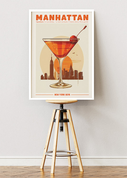 Manhattan Classic Cocktail Poster & Canvas Print | Vintage New York Bar Wall Art