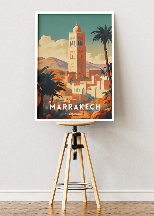 Marrakech Morocco Poster & Canvas Print – Illustrated Desert Cityscape Art