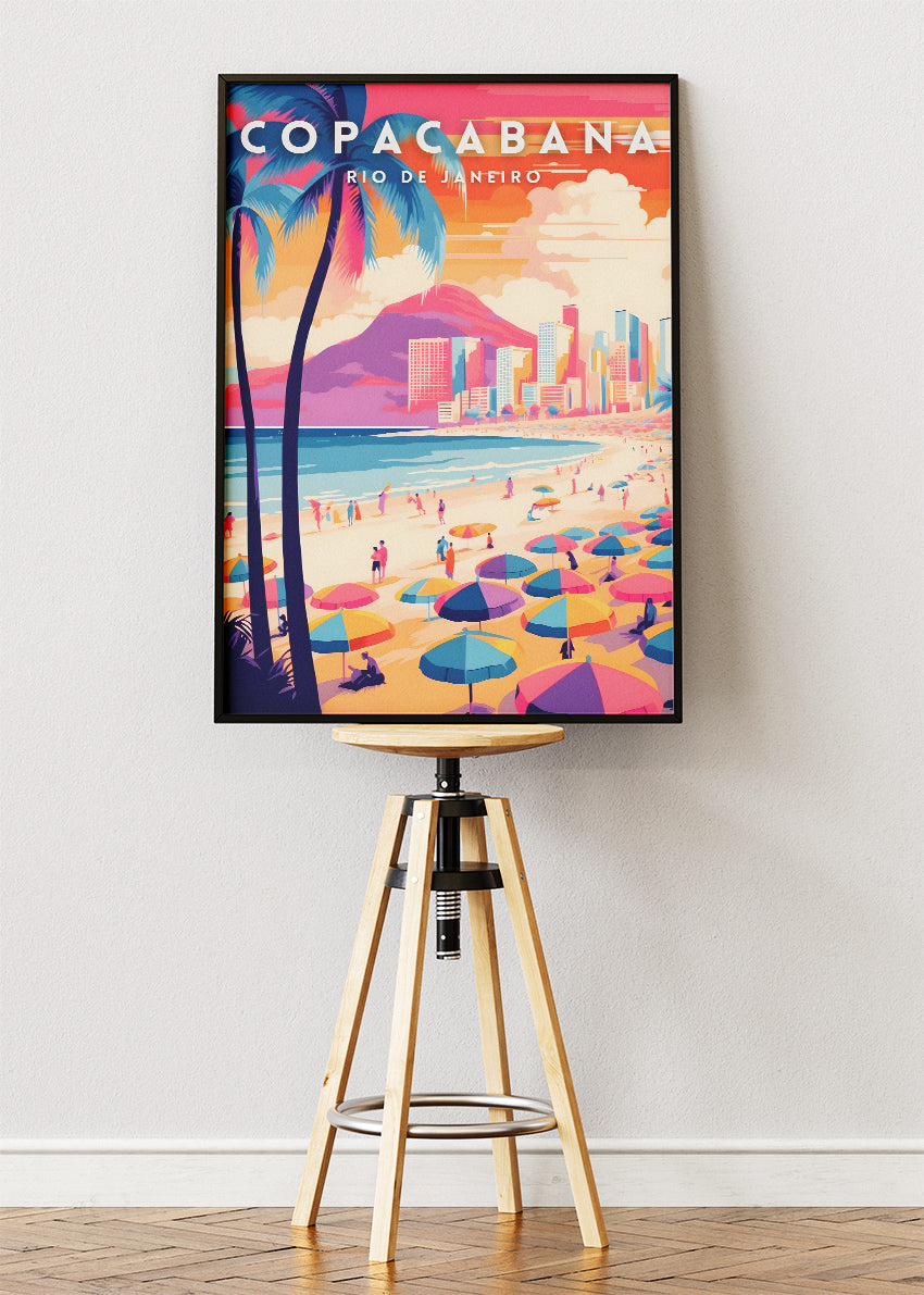 Copacabana Rio de Janeiro Travel Poster & Canvas Print – Brazil Wall Art