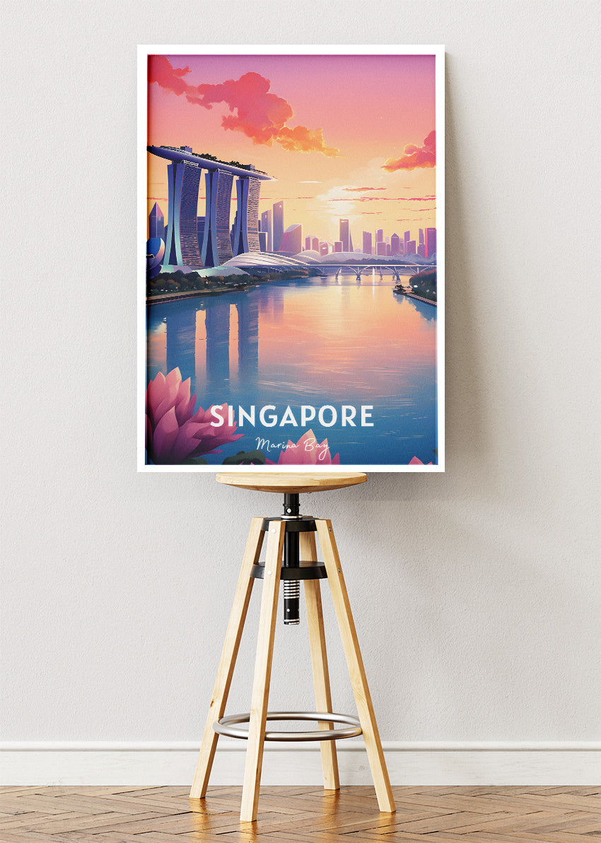Singapore Marina Bay Poster & Canvas Print – Illustrated Sunset Skyline Art