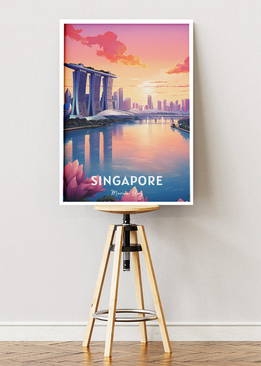 Singapore Marina Bay Poster & Canvas Print – Illustrated Sunset Skyline Art