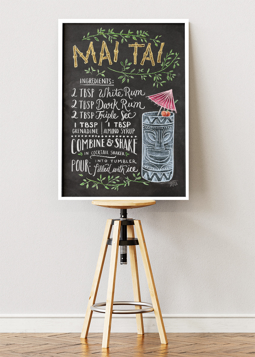 Mai Tai Chalkboard Cocktail Recipe Poster & Canvas Print | Vintage Bar Wall Art