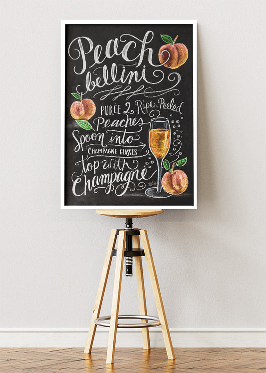 Peach Bellini Chalkboard Poster & Canvas Print | Elegant Cocktail Recipe Wall Art