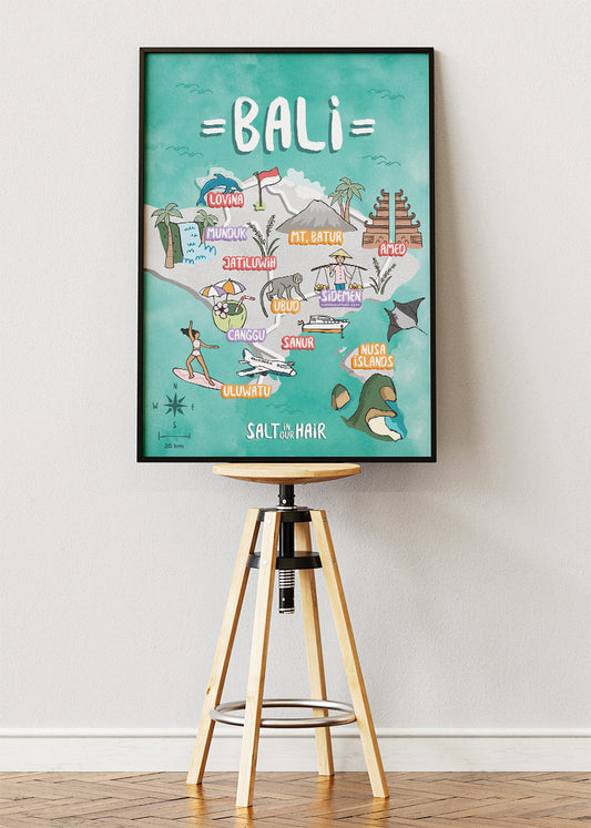 Bali Illustrated Map Poster & Canvas Print – Travel Map Wall Art