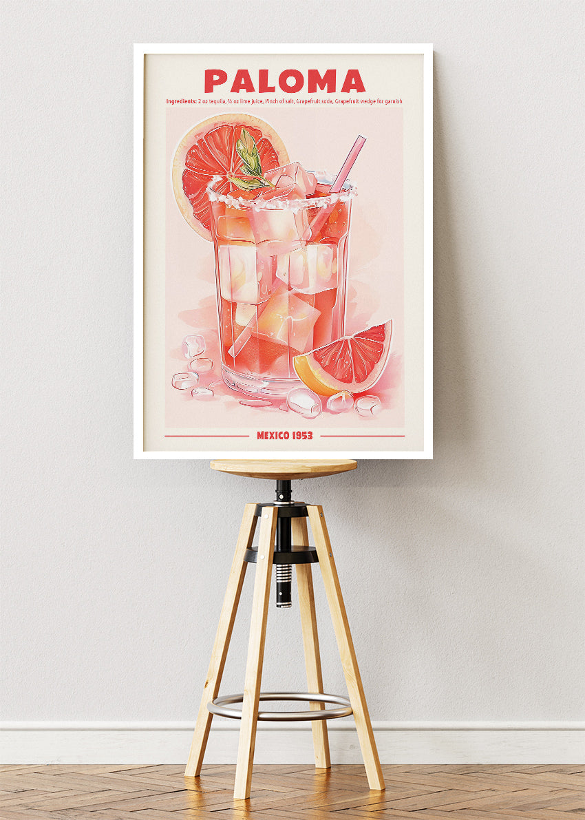 Paloma Cocktail Poster & Canvas Print | Minimal Grapefruit Tequila Wall Art