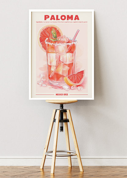 Paloma Cocktail Poster & Canvas Print | Minimal Grapefruit Tequila Wall Art
