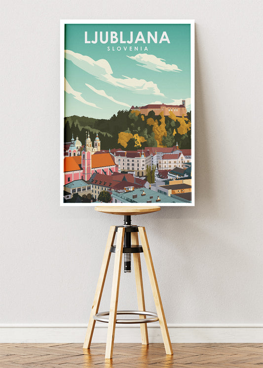 Ljubljana Slovenia Poster & Canvas Print – Vintage Illustrated City Travel Art