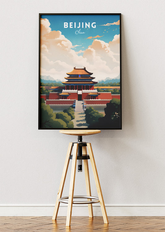 Beijing China Travel Poster & Canvas Print – Forbidden City Illustration Wall Art